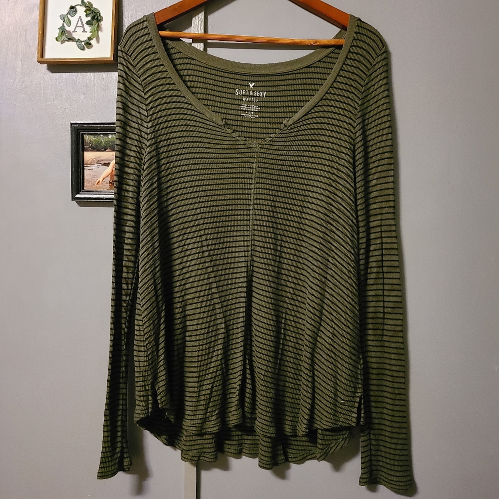 American Eagle Outfitters Olive Striped Tunic